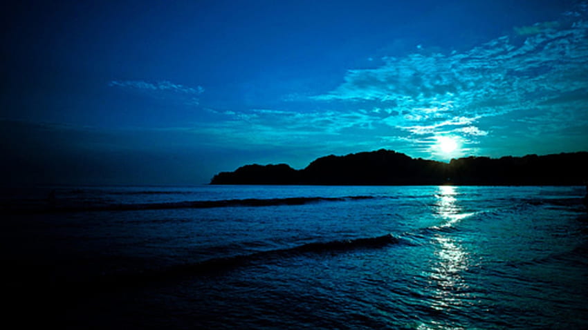 Blue Sunset, sea, reflection, clouds, sky, nature, water, sun, sunset HD wallpaper