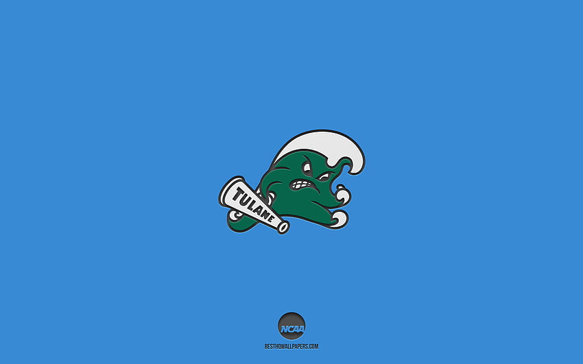 Tulane Green Wave, син фон, отбор по американски футбол, емблема Tulane Green Wave, NCAA, Луизиана, САЩ, американски футбол, лого Tulane Green Wave HD тапет