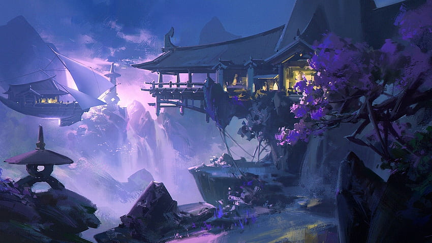 Fantasy Landscape, Cliff, Building, Concept Art HD wallpaper