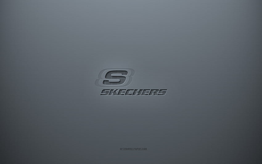 Лого на Skechers, сив творчески фон, емблема на Skechers, текстура на сива хартия, Skechers, сив фон, лого на Skechers 3d HD тапет
