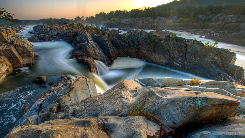 landscapes, Nature, Rocks, Falls, Long, Exposure, Rivers, Virginia HD wallpaper