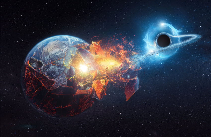Esplosione del pianeta, buco nero, passaggio, Terra, pianeta, Digital Earth Sfondo HD