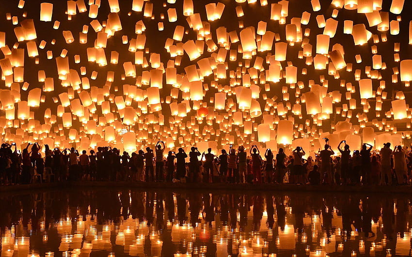 lanternas flutuantes loi krathong festival chiang mai papel de parede HD