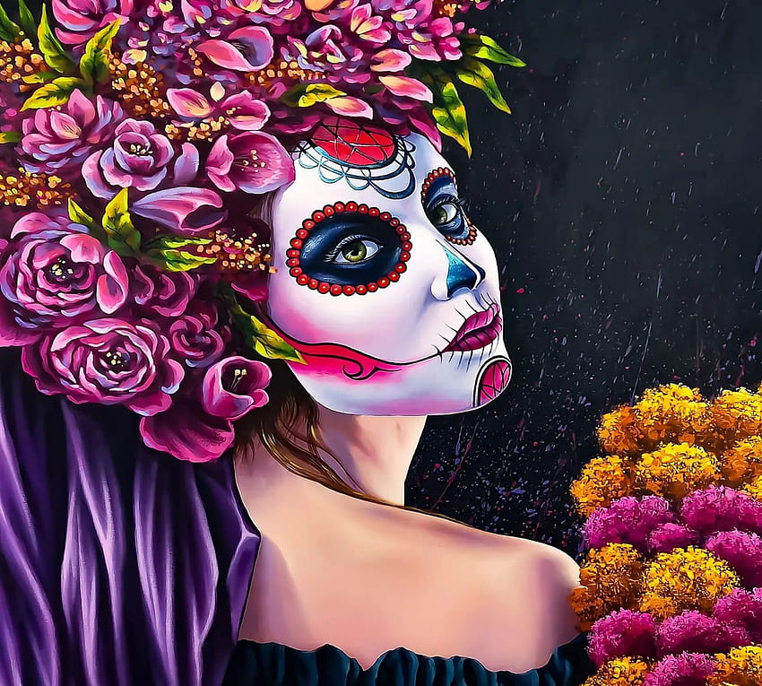Flower Girl, face, flowers, painting, blossoms HD wallpaper | Pxfuel