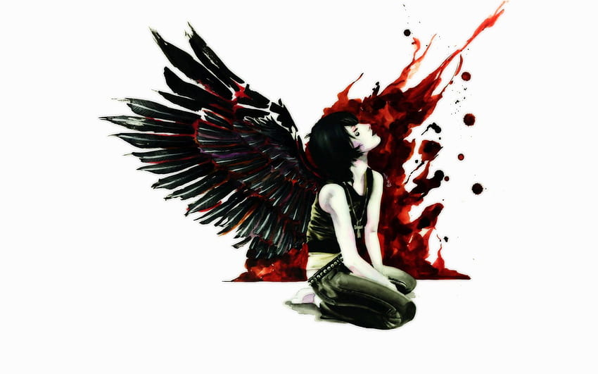 Dark horror gothic women girl macabre blood angel fallen mood style, Fallen Angel Anime HD wallpaper