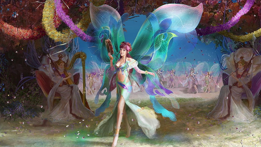 fairies, wings, musical instruments, Fairy HD wallpaper