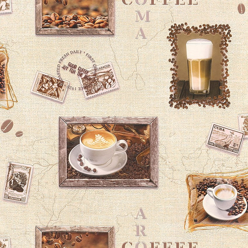 Rasch Coffee Motif Cappuccino Mocha Timbul - Rasch 855111 wallpaper ponsel HD