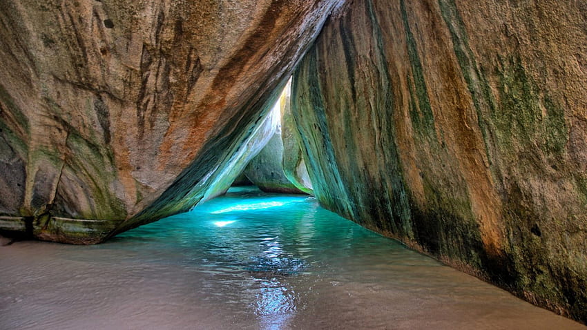 Höhle, Höhlen, Sand, Klippen, Wasser HD-Hintergrundbild