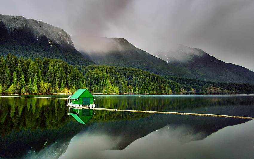natureza, paisagem, reflexão, lago, flutuante, montanha, floresta, verão, água, nuvens / e fundo móvel, North Vancouver papel de parede HD