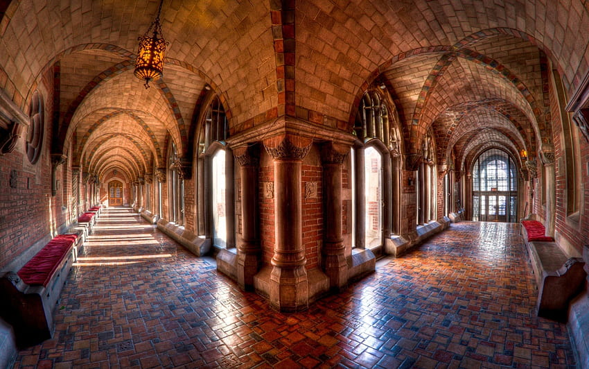 beautiful monastery hallways r, arches, monastery, r, hallway, stones HD wallpaper
