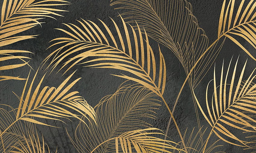 mural hojas de palmeras doradas. Diseño moderno de primera calidad. Arte mural , Hoja de palma , Mural mural fondo de pantalla