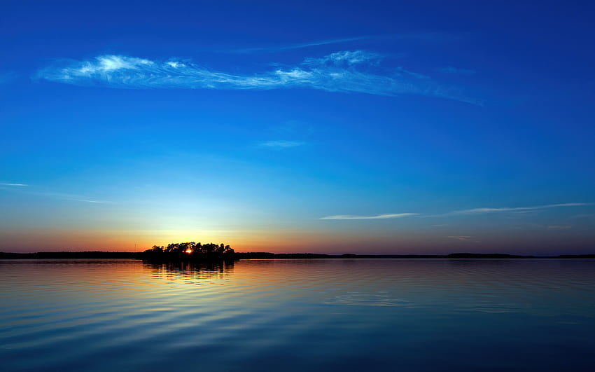 Puesta de sol, Paisaje marino, Cielo azul, Cielo despejado, Escénico, Naturaleza, iPad Mini 2 fondo de pantalla