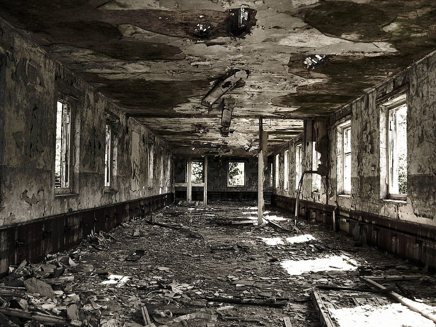 Wrecked room, dark, ruin, abandoned, building HD wallpaper
