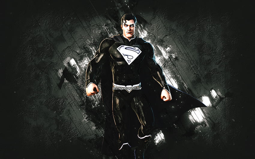 สกิน Fortnite Shadow Superman, Fortnite, ตัวละครหลัก, พื้นหลังหินสีเทา, Shadow Superman, สกิน Fortnite, สกิน Shadow Superman, Shadow Superman Fortnite, ตัวละคร Fortnite วอลล์เปเปอร์ HD
