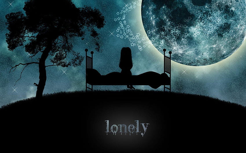 외로운 기분 슬픈 혼자 슬픔 감정 사람 외로움 - 달과 함께 슬픈 혼자 소녀 - -, Lonely Night HD 월페이퍼