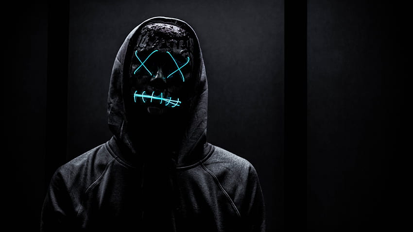 Neon Mask , Man in Black, Dark background, Hoodie, graphy, Neon Purge HD wallpaper