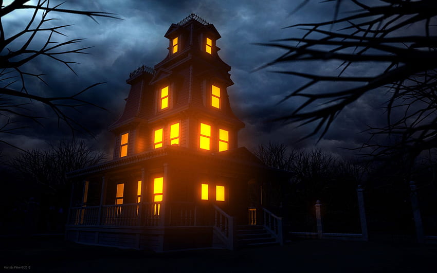House Creepy halloween haunted lights windows HD wallpaper