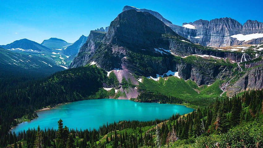 Glacier National Park, Montana, trees, sky, water, rocks, mountains, usa HD wallpaper