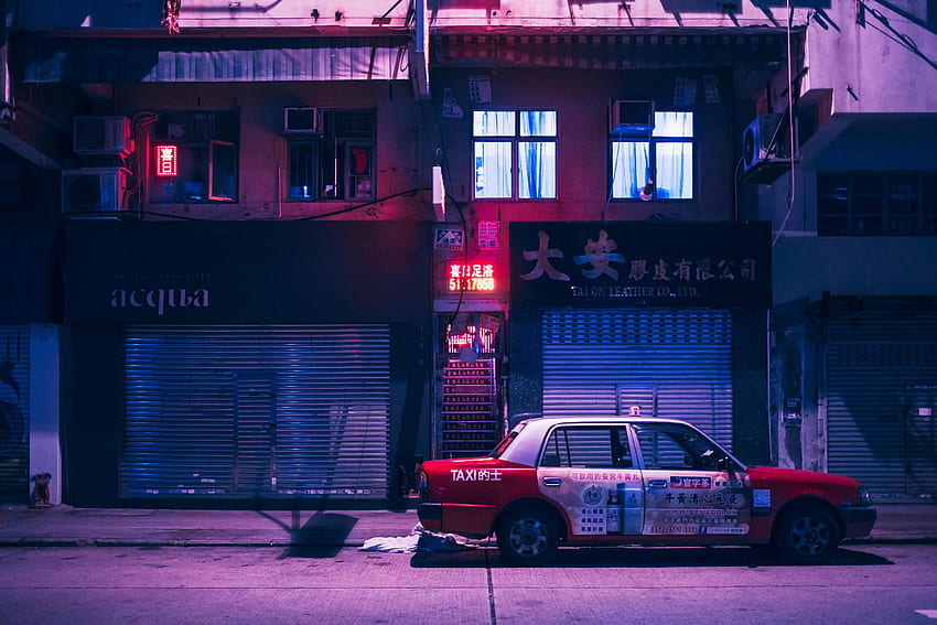 Hong Kong China Vaporwave Neon Lights, Vaporwave Car HD wallpaper