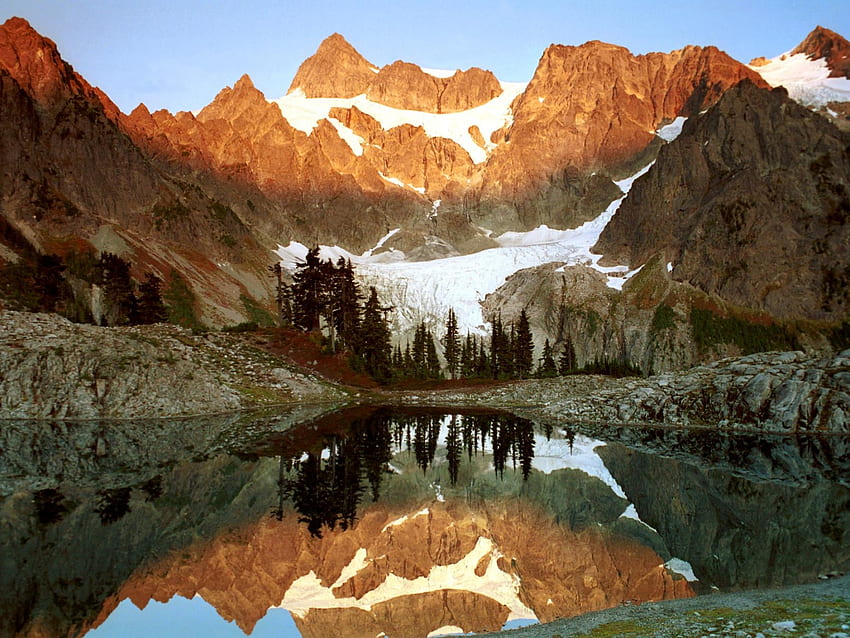 mountains, lake, snow HD wallpaper