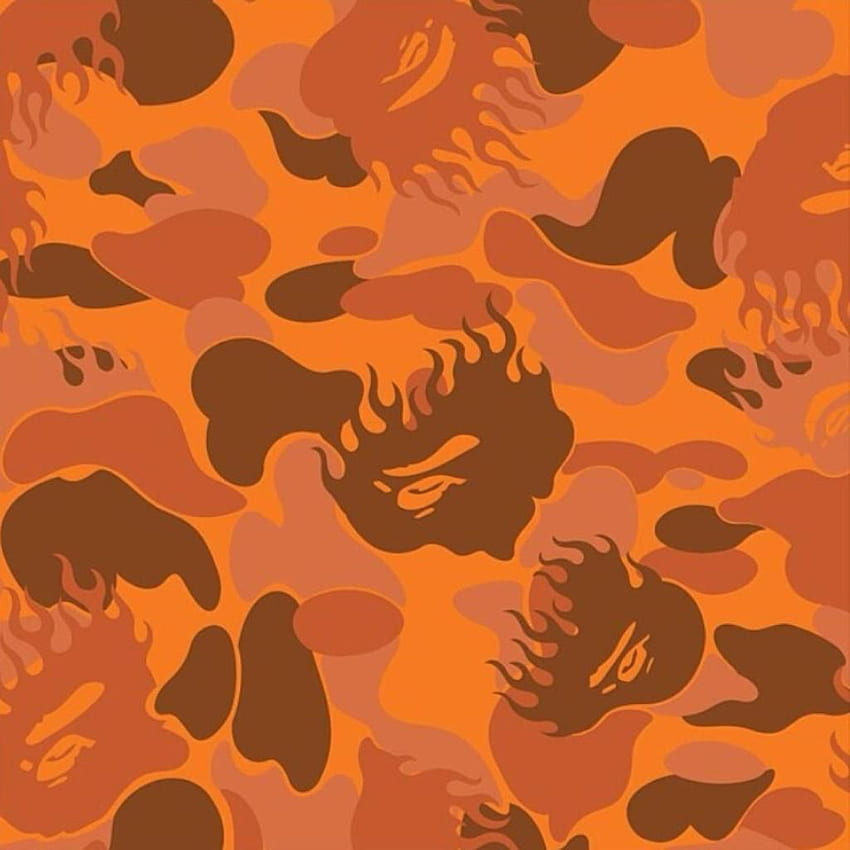 Orange BAPE Camo Logo HD phone wallpaper