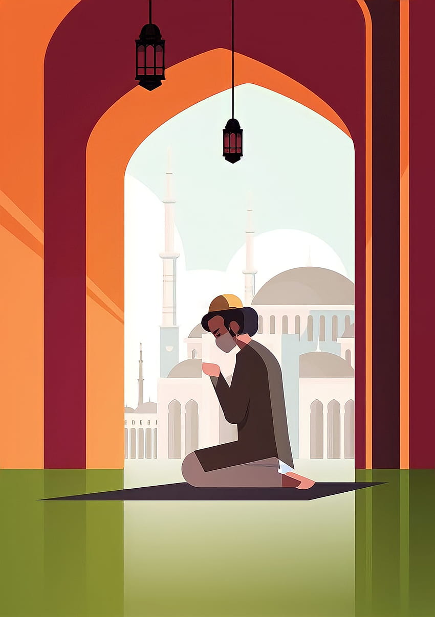 Ислямски, Молитва, изкуство, векторно изкуство, мюсюлманско момче се моли, мюсюлманин HD тапет за телефон