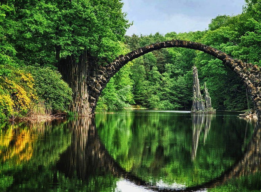 Simmetria, ponte, acqua, arco, riflessi Sfondo HD