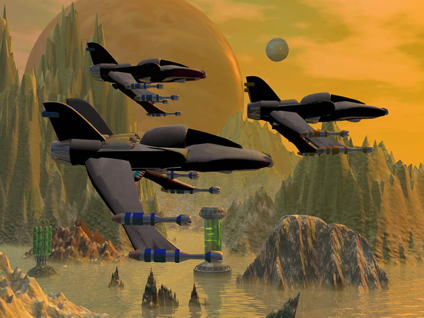 Pyro GL's in formation, pyro, formation, video game, pc game, flight, space, descent, spaceship HD wallpaper