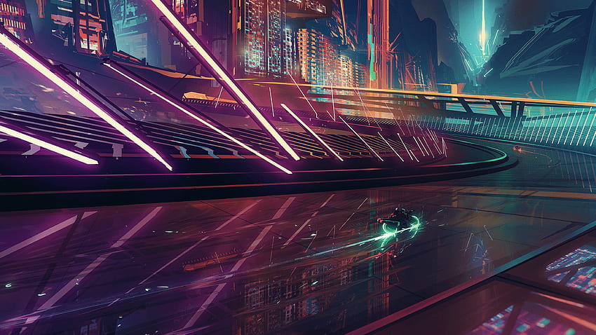 Sci Fi, Neon, Digital Art, Motorcycle, Cyberpunk, Sci-Fi Motorcycle HD wallpaper