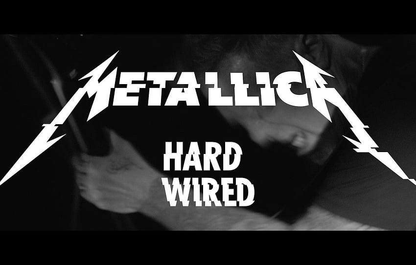 a inscrição, guitarra, preto e branco, logotipo, álbum, metal, metal, metálico, clipe, thrash, james hetfield, hardwired for, seção музыка papel de parede HD