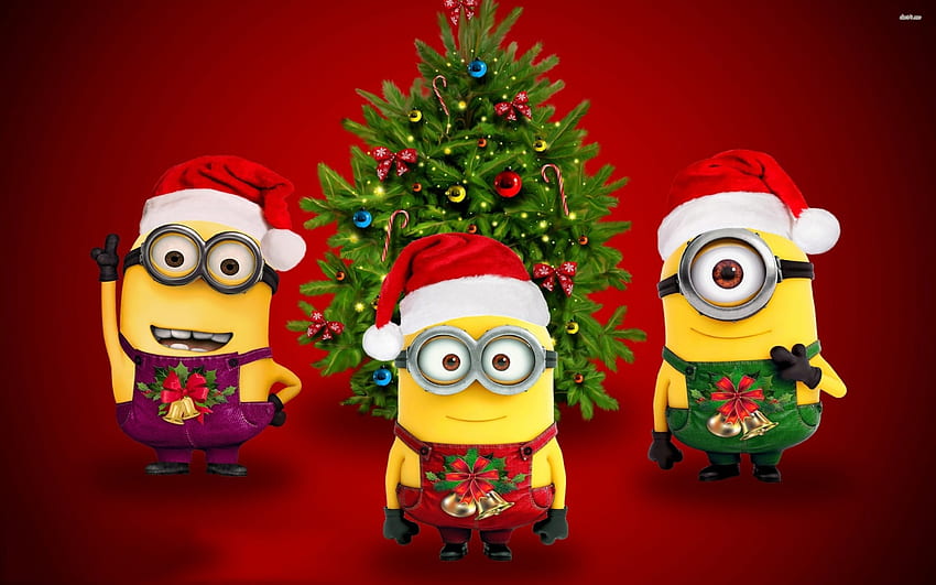 merry christmas minions, merry, minion, christmas, tree HD wallpaper