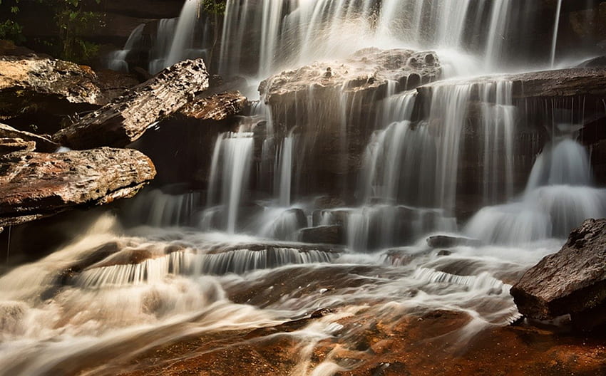 The Crystal Cascade, linda, água, rochas, rios papel de parede HD