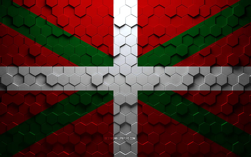 Flaga Kraju Basków, sztuka plastra miodu, sześciokątna flaga Kraju Basków, Kraj Basków, 3D sześciokąty, flaga Kraju Basków Tapeta HD