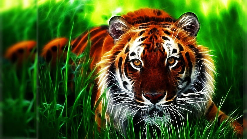 Tiger 3D Computer Digital, Aggressive Tiger HD wallpaper