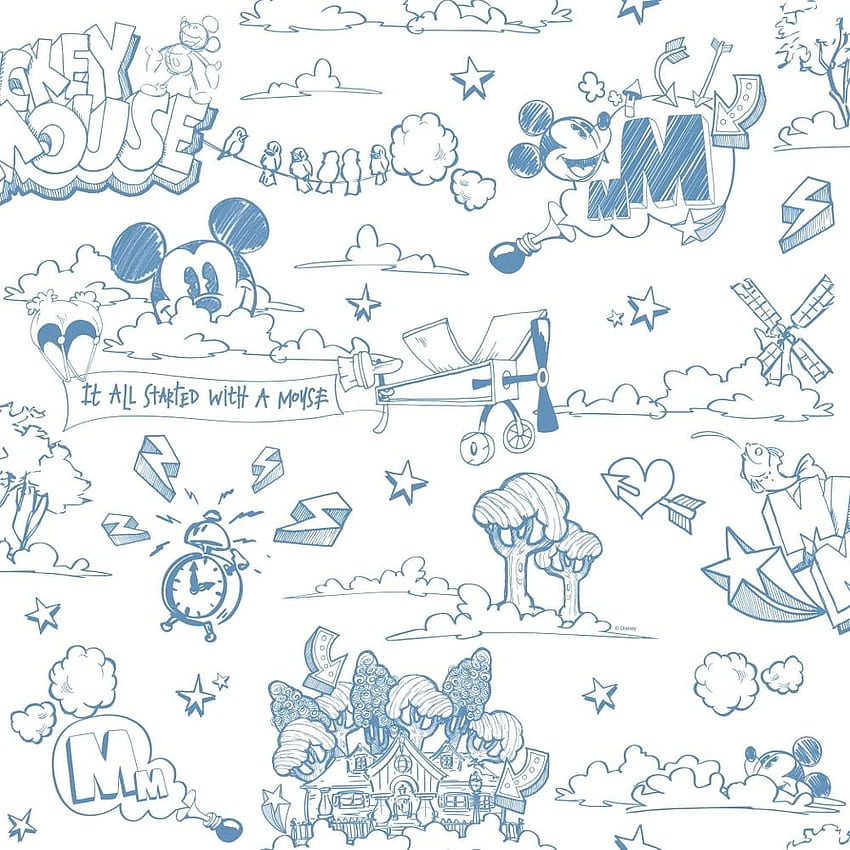 갤러리 공식 디즈니 미키 마우스 패턴 연필 만화 어린이 MK3014 2, 블루 미키 마우스 HD 전화 배경 화면