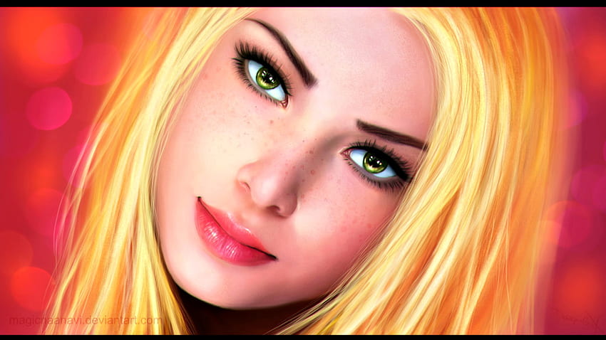 Rapunzel, blonde, disney, girl, woman, pink, fanart, fantasy, portrait, magicnaanavi, yellow, face, luminos, princess HD wallpaper