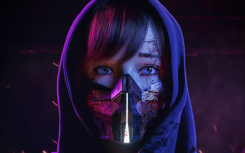 Научнофантастична момичешка маска, неонова маска за лице HD тапет