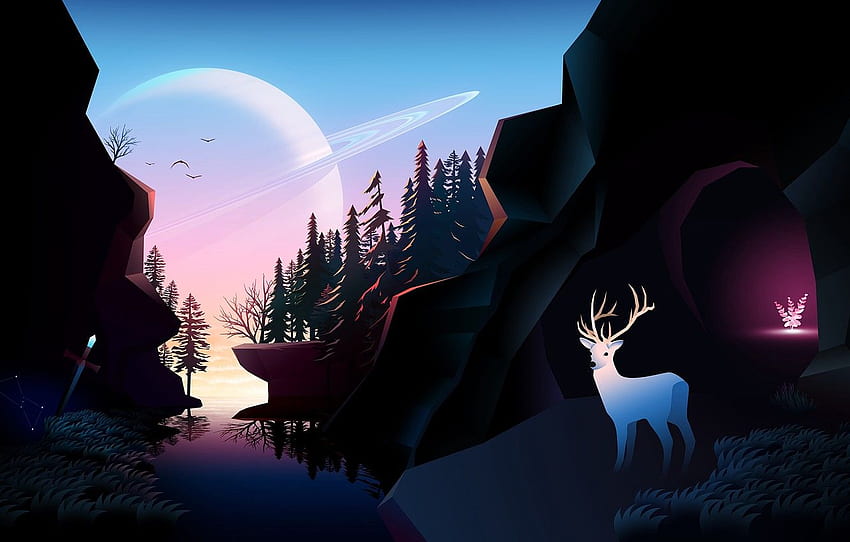 Planet, Fantastic, , Forest, Deer for , section фантастика HD wallpaper