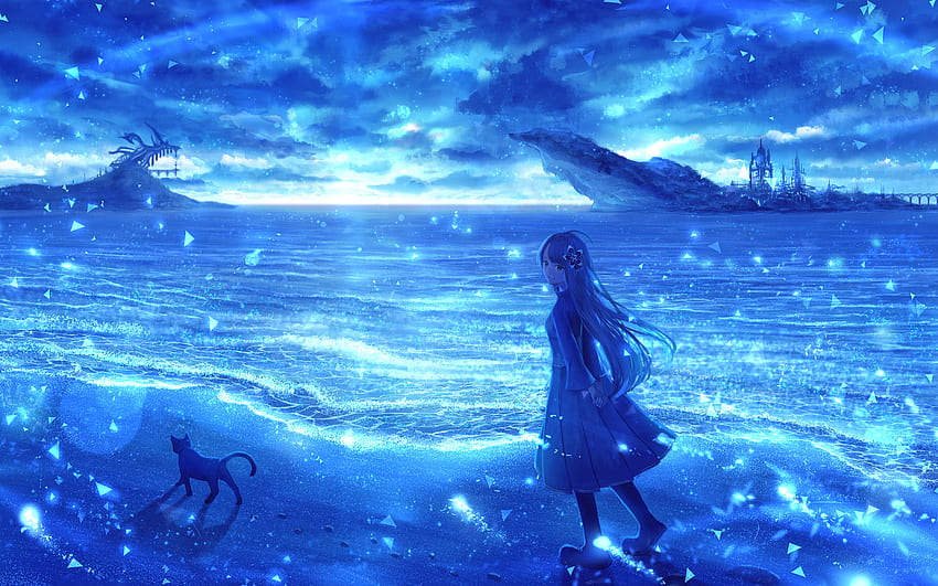Anime Original Black Hair Dress Fish Girl Reflection Sea Life  Underwater HD wallpaper  Peakpx