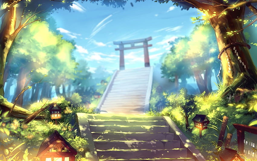 Ilustrasi kuil, anime, seni fantasi Wallpaper HD