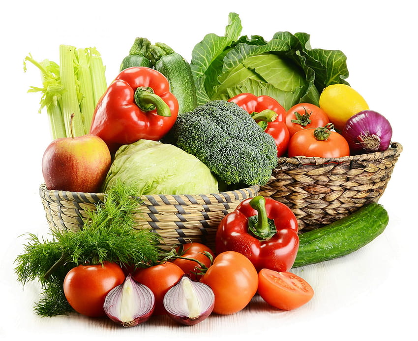 Verduras variadas, cesta, comida, fruta, tomate, bienestar, frescura • Para ti Para & Móvil fondo de pantalla