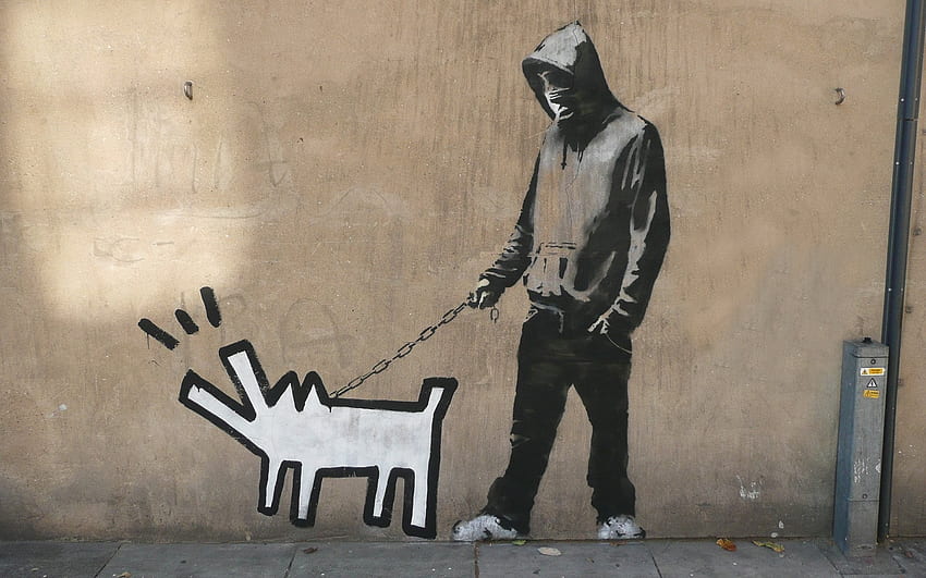 grafiti banky haring perro fondo de pantalla