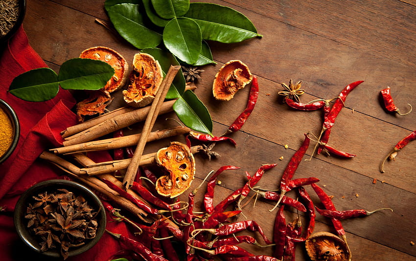 Herbs & Spices, cinemmon, spezie, oringe, , erbe aromatiche, cibo, pepe Sfondo HD