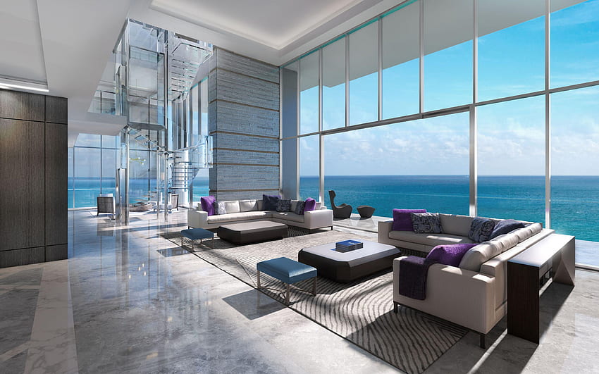 luxury apartment, modern interior, living room HD wallpaper