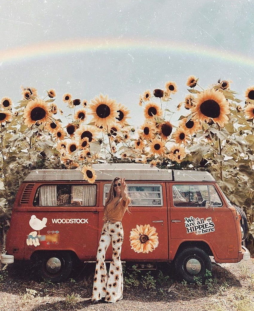 tentang gadis di (Tahun), Bunga Matahari Hippie wallpaper ponsel HD