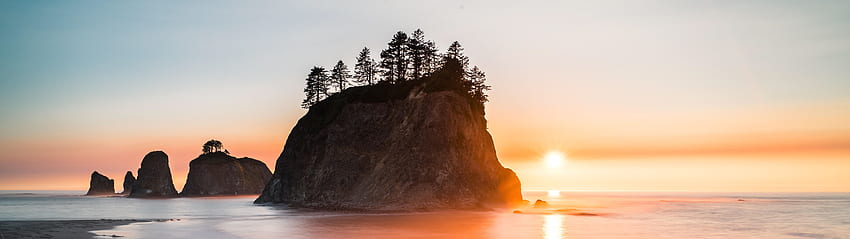 Pôr do sol da costa de Oregon, colheita de monitor duplo papel de parede HD