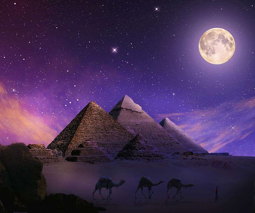 hop, pyramids, Egypt, night HD wallpaper