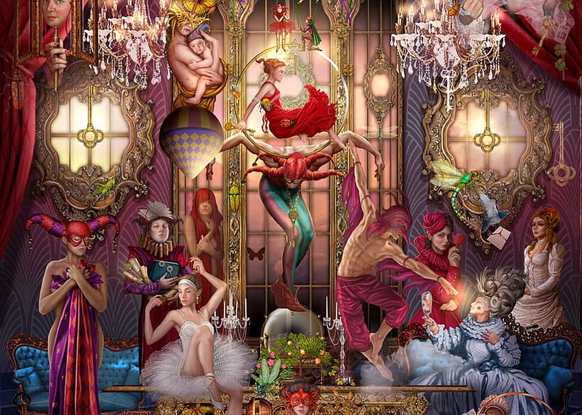 Oracle of visions, fantasy, harlequin, oracle, art, ciro marchetti, girl, ballerina HD wallpaper