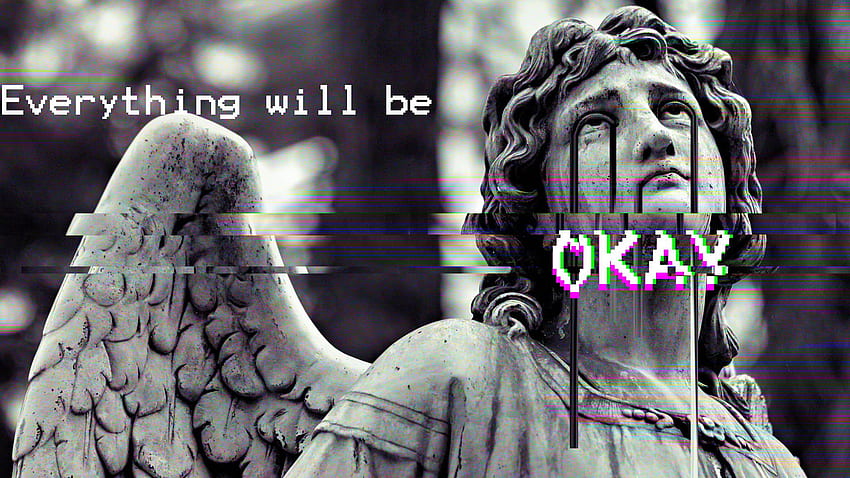 Estatua de ángel con superposición de texto, arte glitch, estatua, arte griego fondo de pantalla