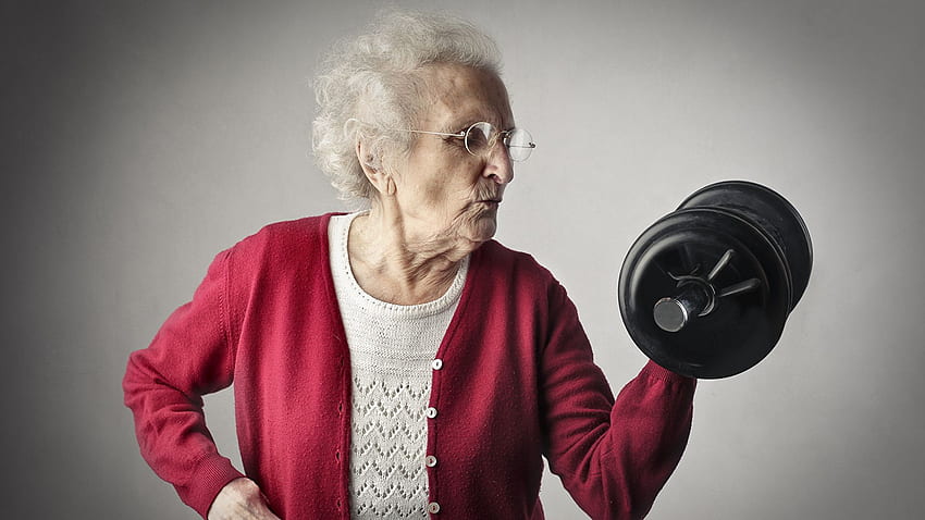 Stara kobieta Fitness Sport hantle, osoby w podeszłym wieku Tapeta HD